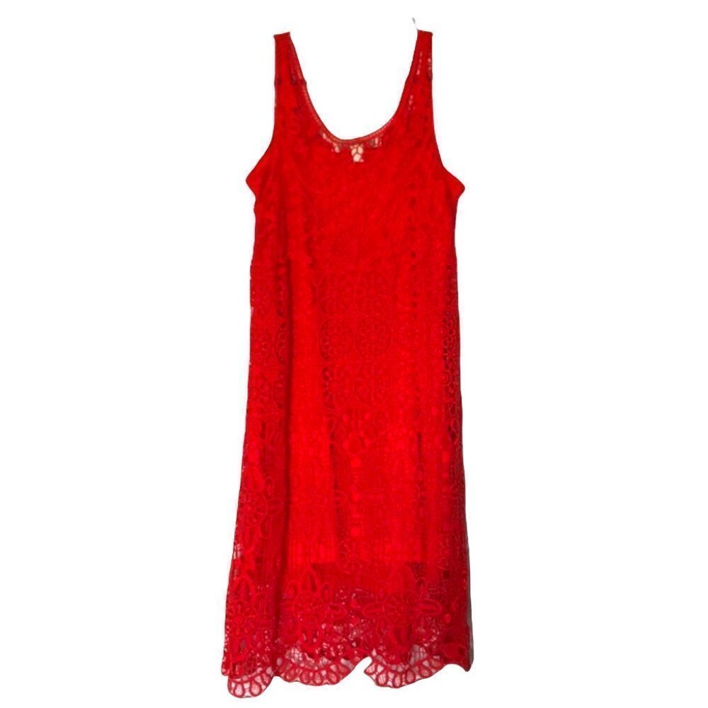 LC LAUREN CONRAD - Red Crocheted Lace Sleeveless Dress - Size Medium